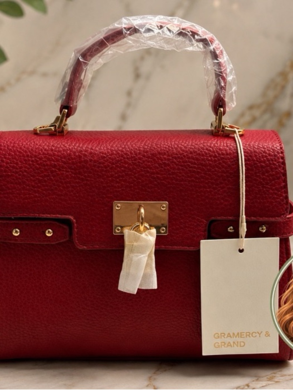 Gramercy & Grand NWT Red Vegan Leather Structured Top Handle Satchel Bag